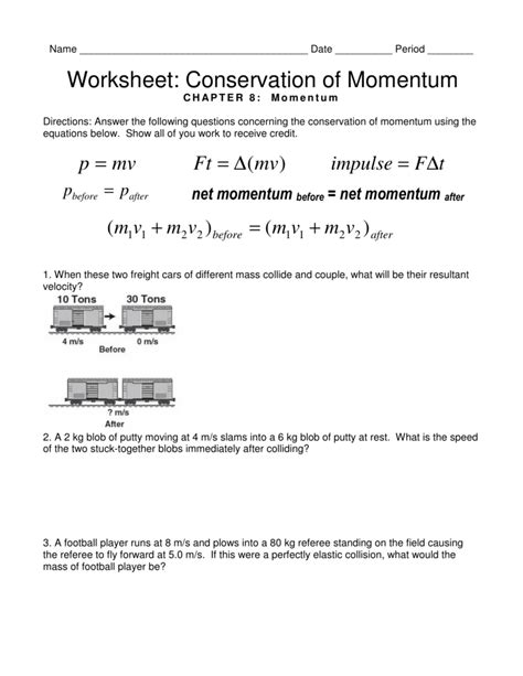 momentum problems worksheet answer key